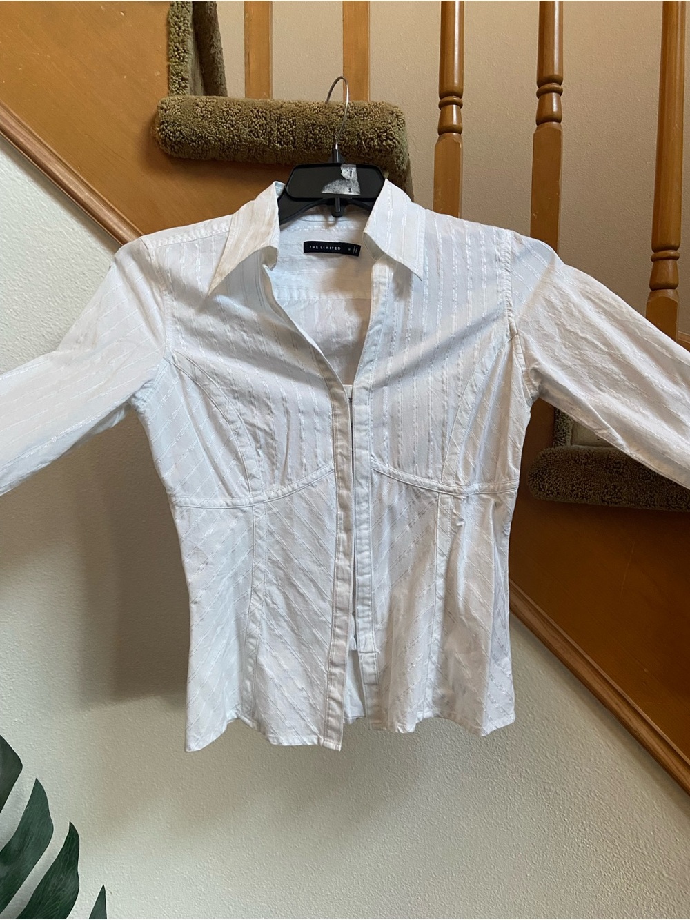 Y2K The Limited White Long-Sleeve Shirt Fitted Silver Stripes like new size M